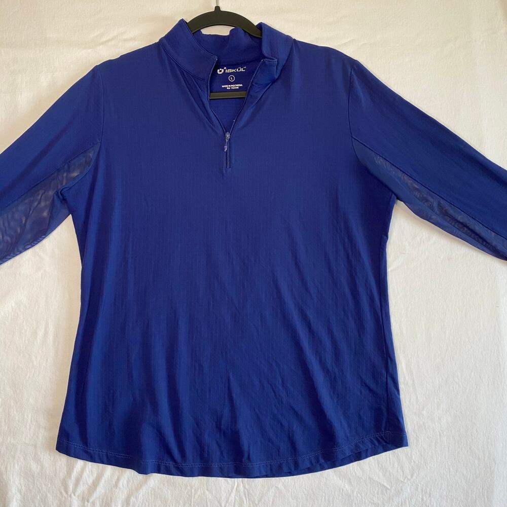 IBKUL Women's L Blue Quarter Zip Mock Neck Long Sleeve Cooling Athleisure Top